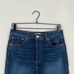 Re/done 90s High Rise Loose Relaxed Straight Leg Jeans In Deep Faded Blue